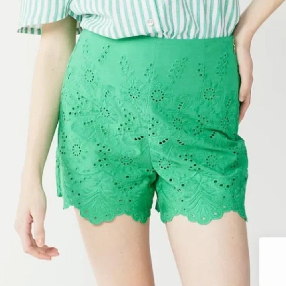 Draper James RSVP Kelly Green Eyelet Shorts 10 Lined Scallop Hem